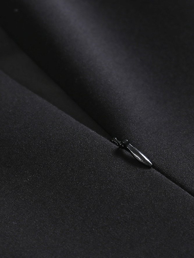 Black PU Paneled Long Sleeve Fringed Stand Collar Mini Dress